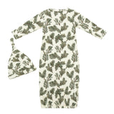Pine Brushed Newborn Gown & Hat Set