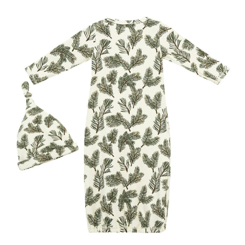 Pine Brushed Newborn Gown & Hat Set
