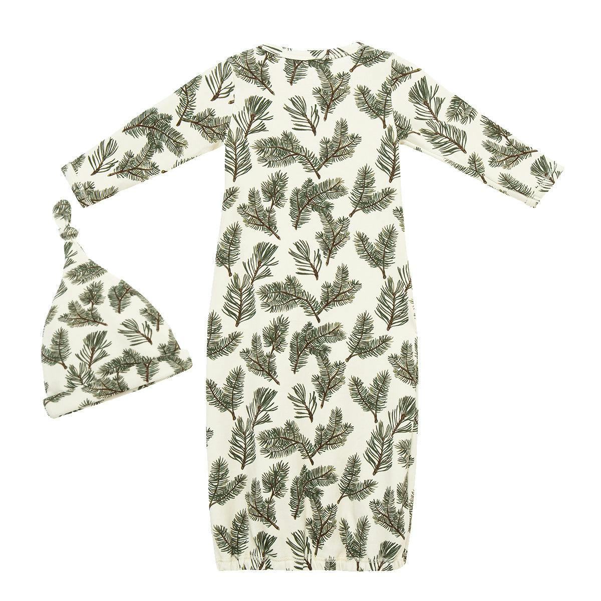 Pine Brushed Newborn Gown & Hat Set