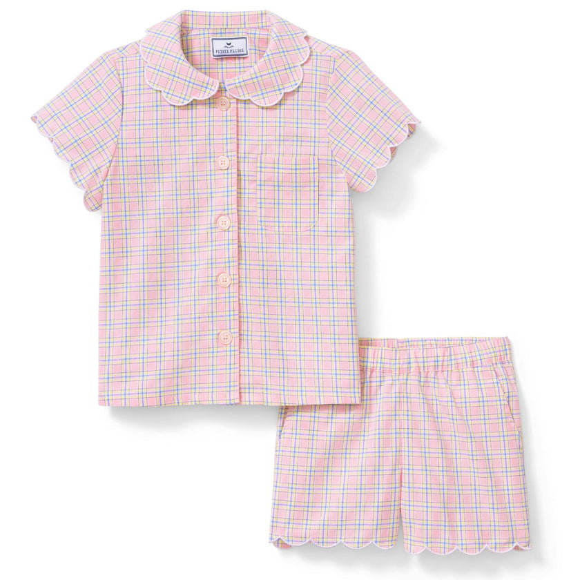 Kid's Twill Colette Short Set in Peony Plaid