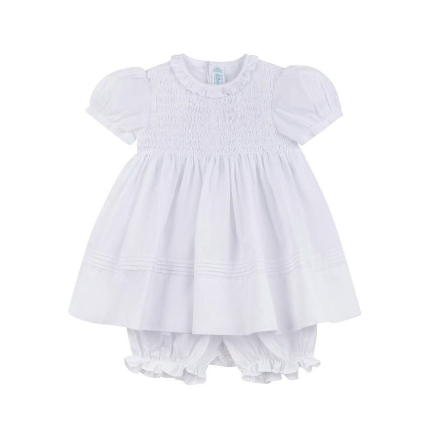 Girls White Floral Smocked Dress