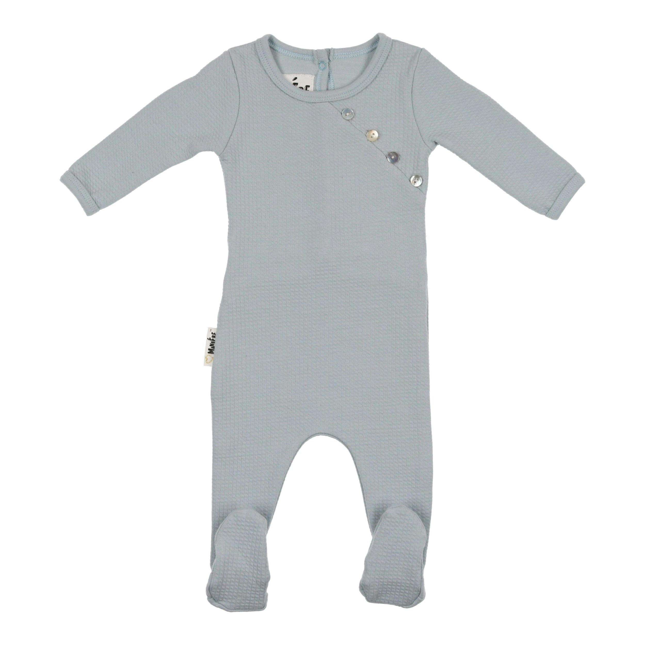 Boys Quilted Waffle Round Neck Long Sleeve Cross Buttoned Footie