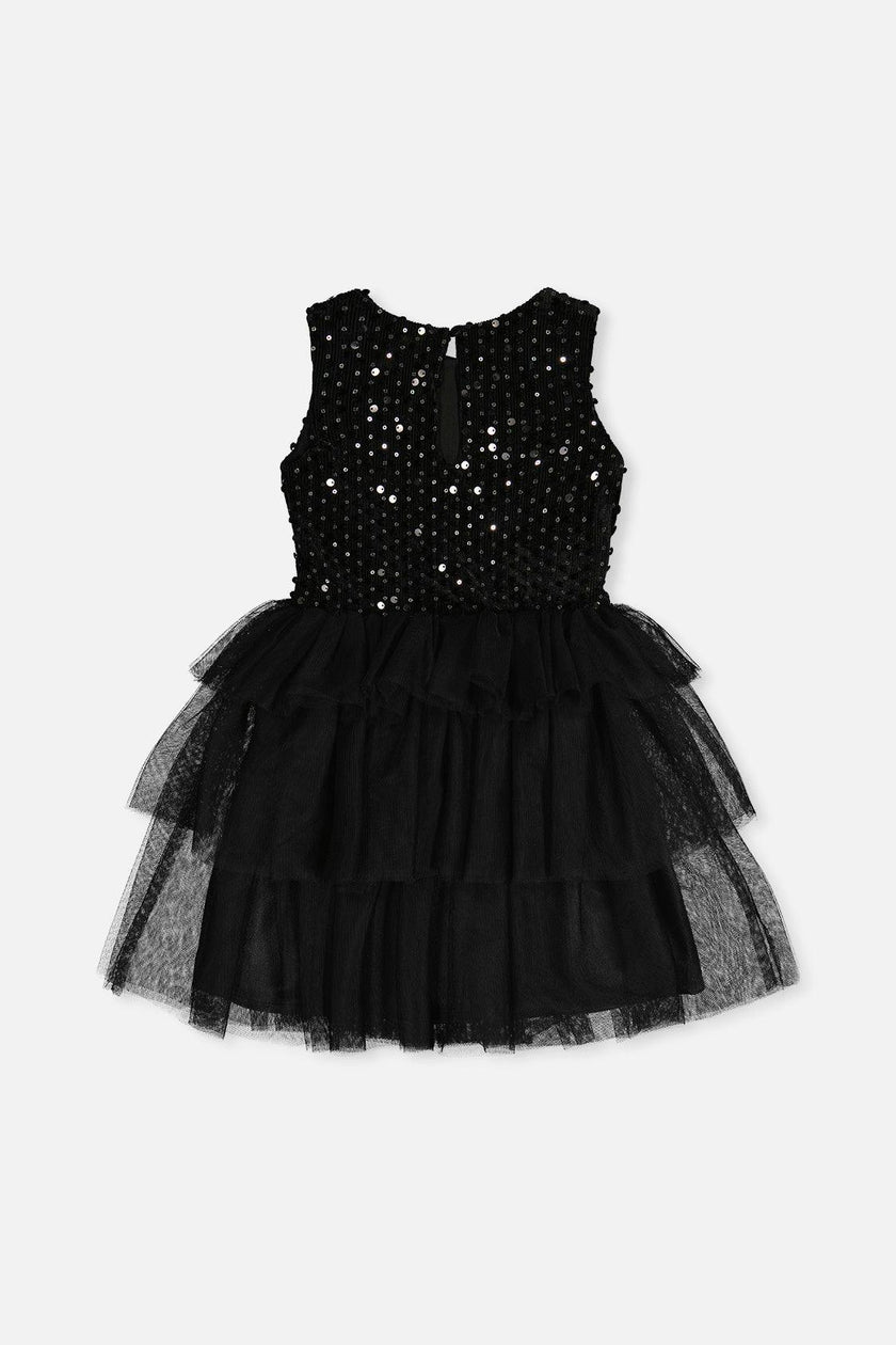 Bi-Material Sleeveless Dress Black