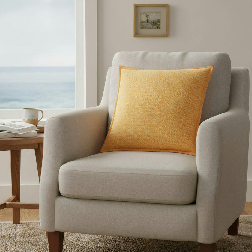 Artisan Hand Loomed Cotton Square Pillow - Yellow Diamond - 24"