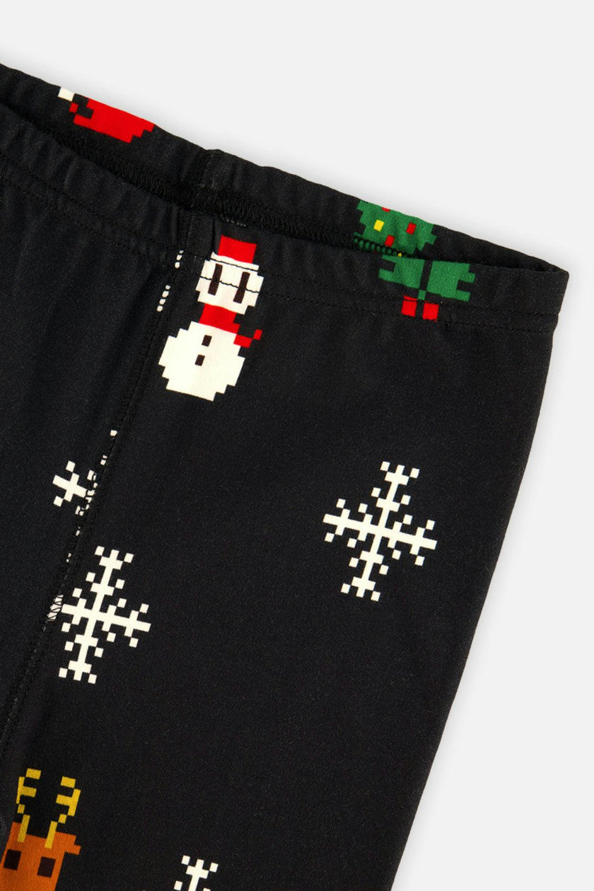 Organic Cotton Two Piece Pajama Set Black Christmas Pixel Print