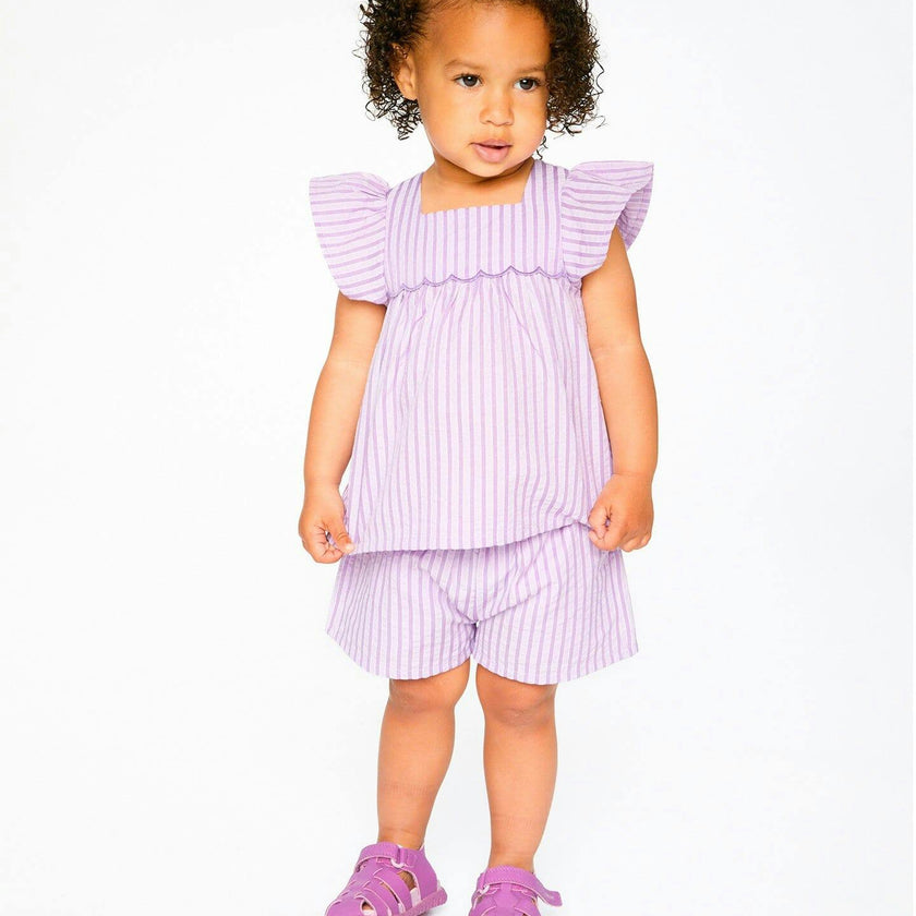 Top And Short Set Lavender Stripes