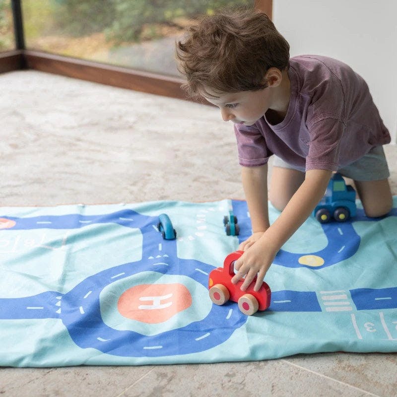 Quut Beach Bag Set Ocean + Road Blue Play Towel