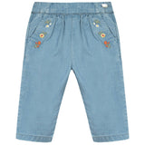 Floral Embroidered Chambray Baby Pants
