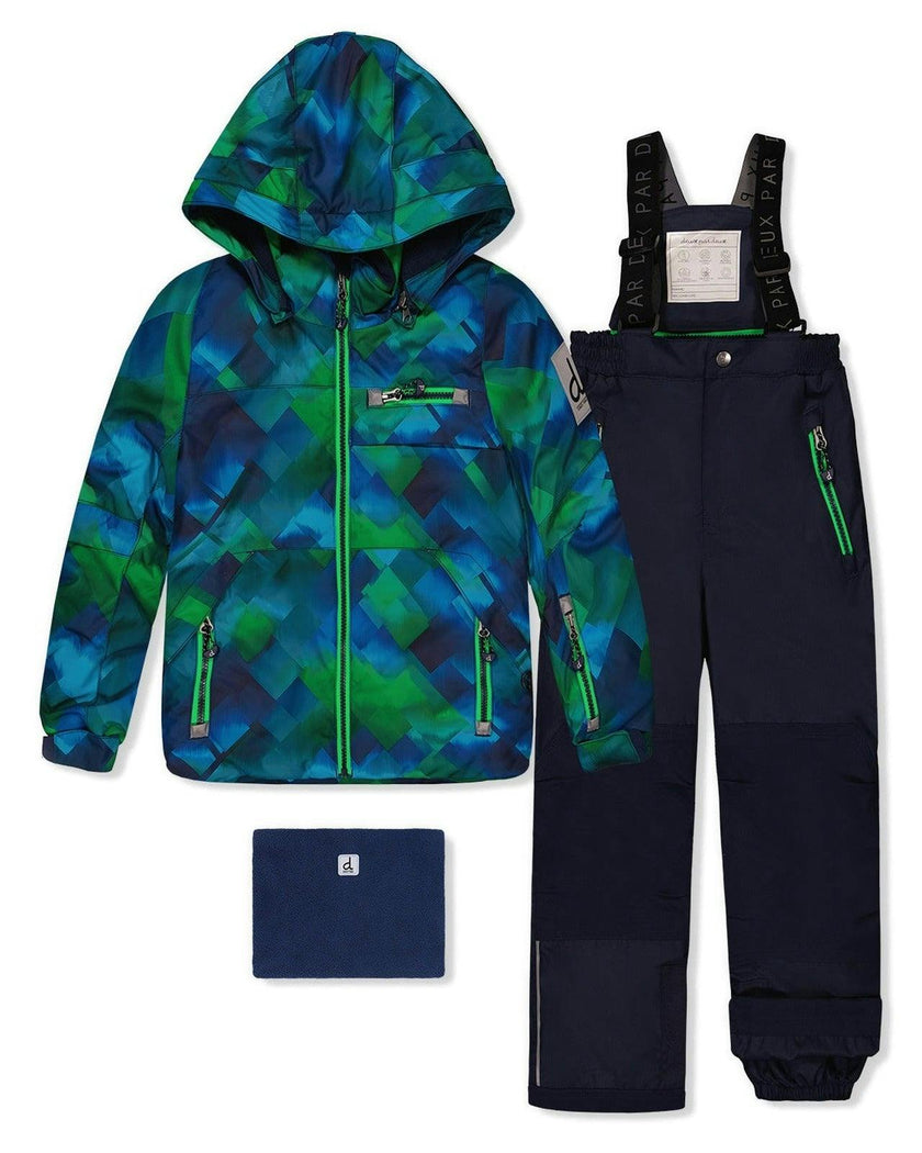 Two Piece Play Snowsuit Blue and Green Checkered Print with Navy Pants