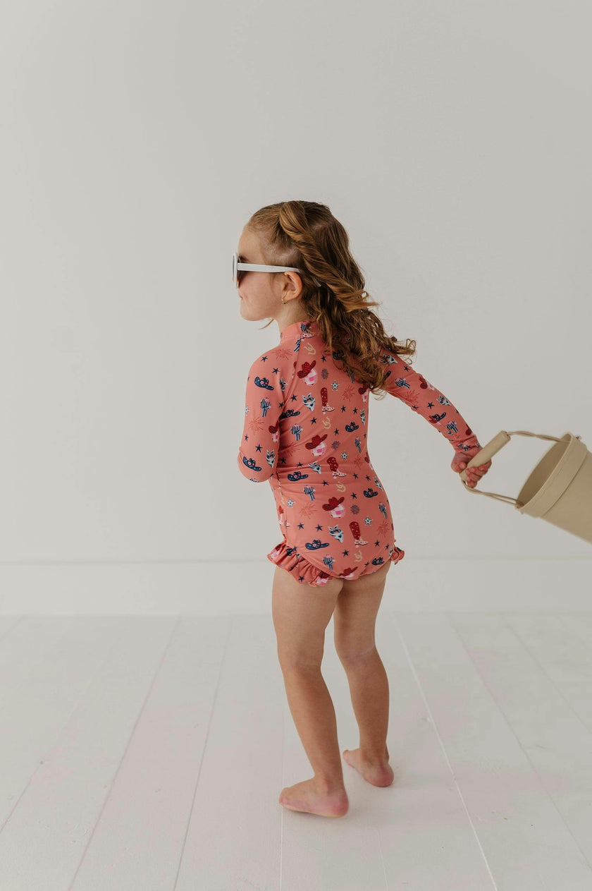 Girl's One-Piece Ruffle Rash Guard Swimsuit