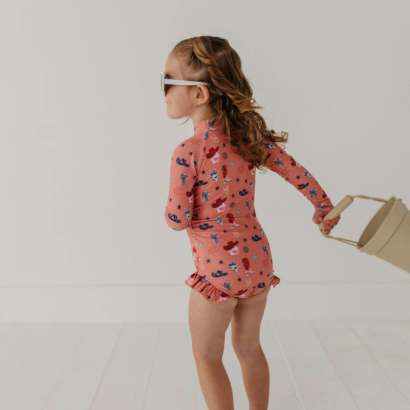Girls One-Piece Ruffle Rash Guard Swimsuit in Maya Floral