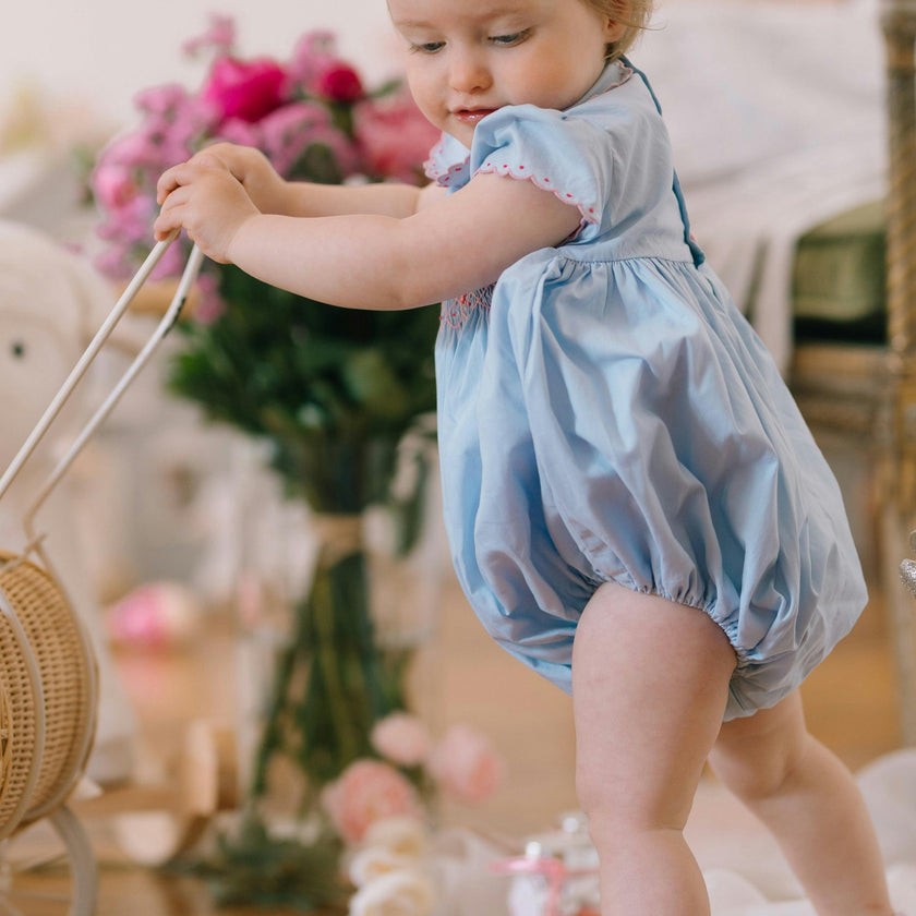 Cassis Blue Short Sleeve Smocked Romper