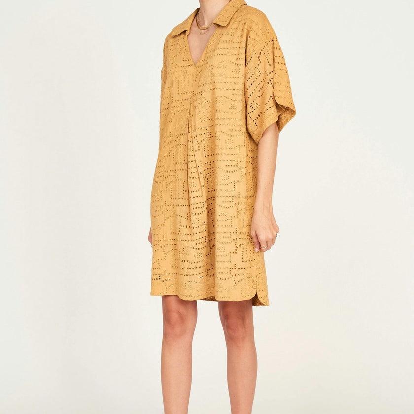 Lanai Popover Dress in Golden Eyelet