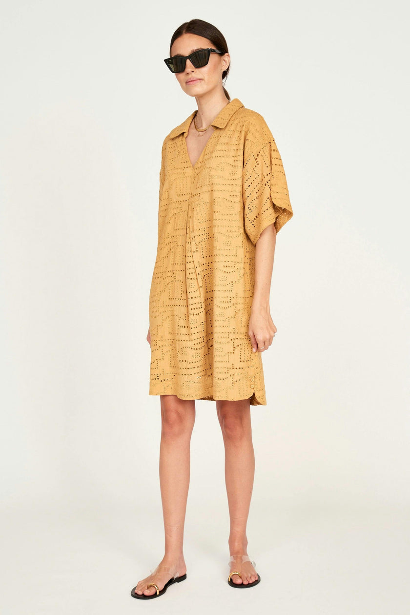 Lanai Popover Dress in Golden Eyelet
