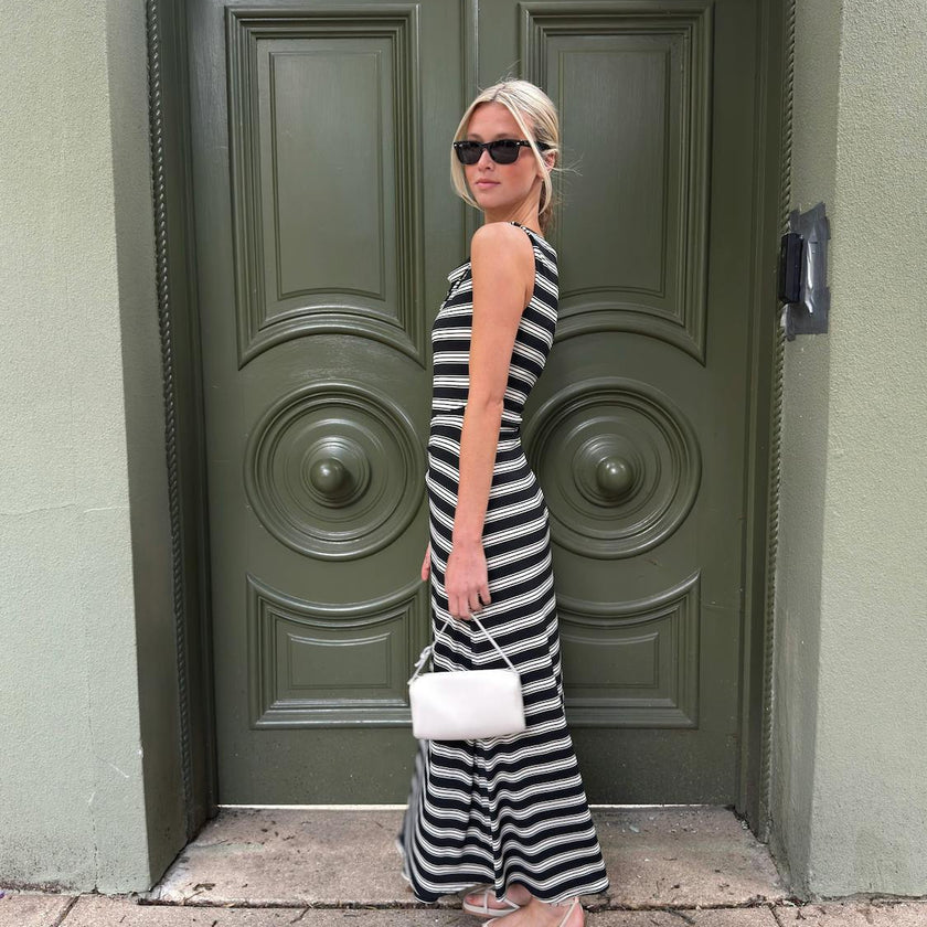The Jayne Dress - Black/Ivory Stripe