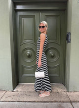 The Jayne Dress - Black/Ivory Stripe