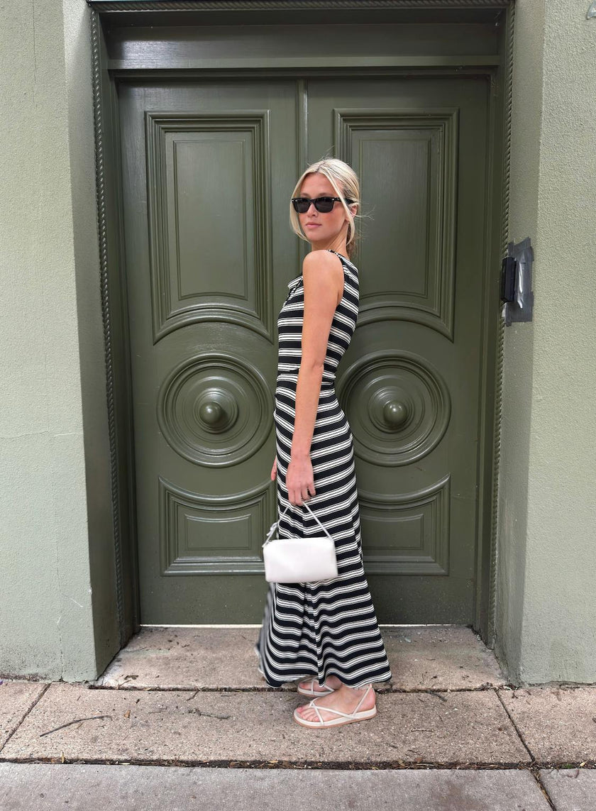 The Jayne Dress - Black/Ivory Stripe