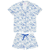 Women's Skydog Toile Blue Short PJ Set - Organic Cotton Poplin