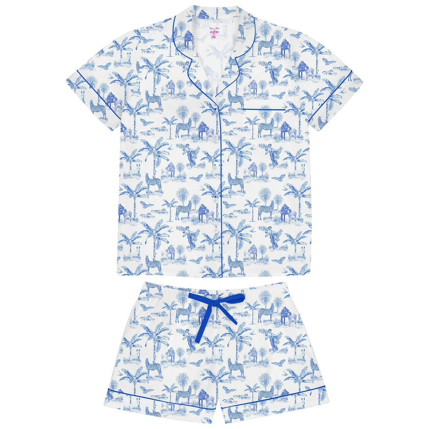 Women's Skydog Toile Blue Short PJ Set - Organic Cotton Poplin
