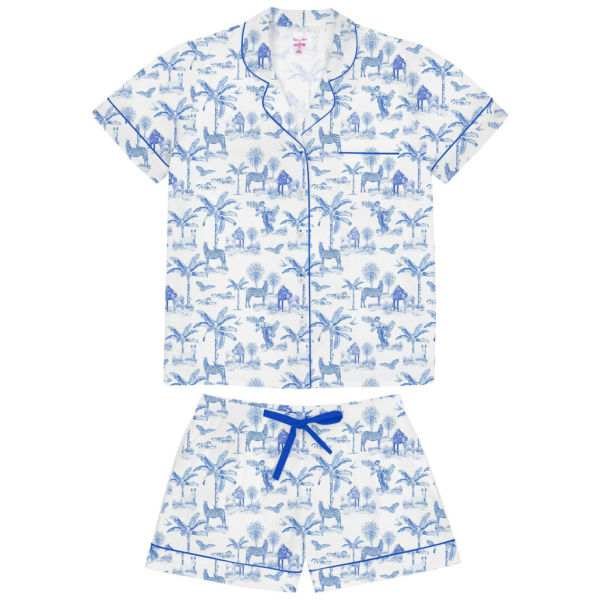 Women's Skydog Toile Blue Short PJ Set - Organic Cotton Poplin