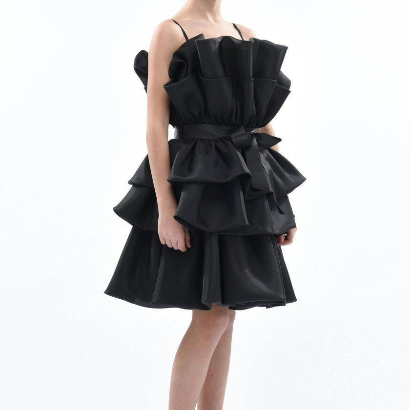 Black Noella Ruffle Bow Dress