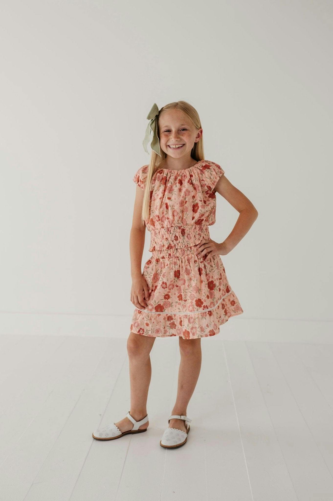Girls Smocked Eyelet Skirt in Phoebe Floral