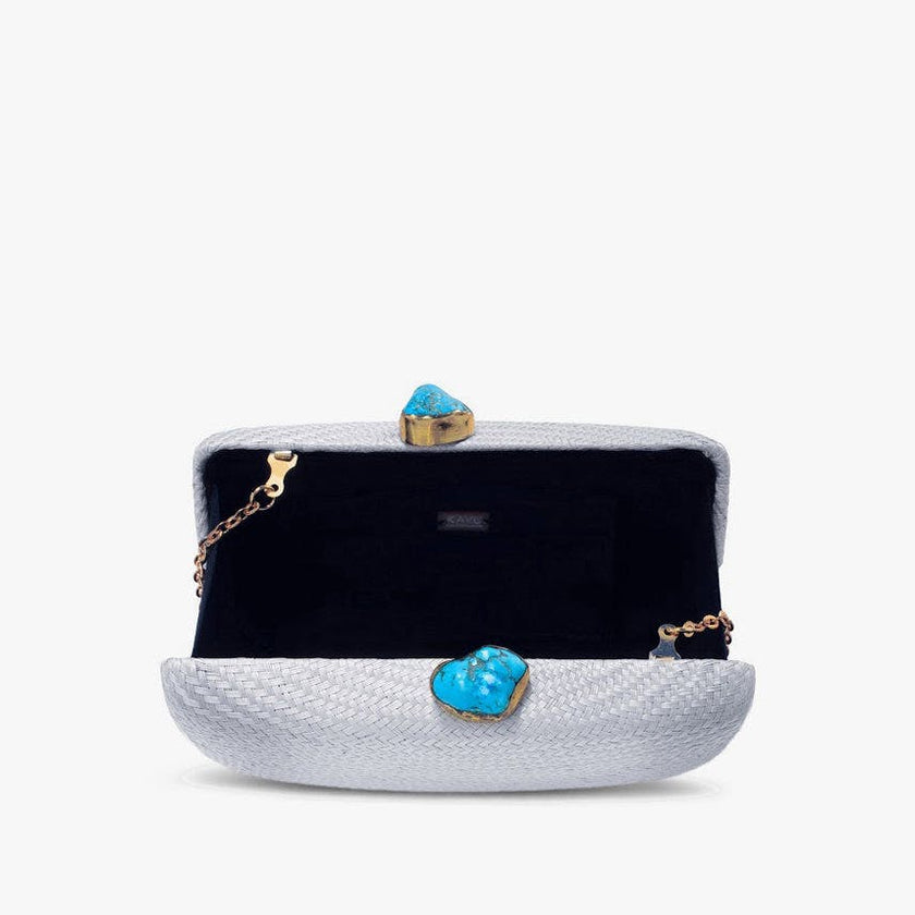 Women's Jen Straw Turquoise Stone Clutch Bag