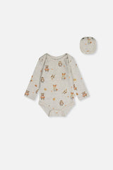 Organic Cotton Onesie Beige Animal Print