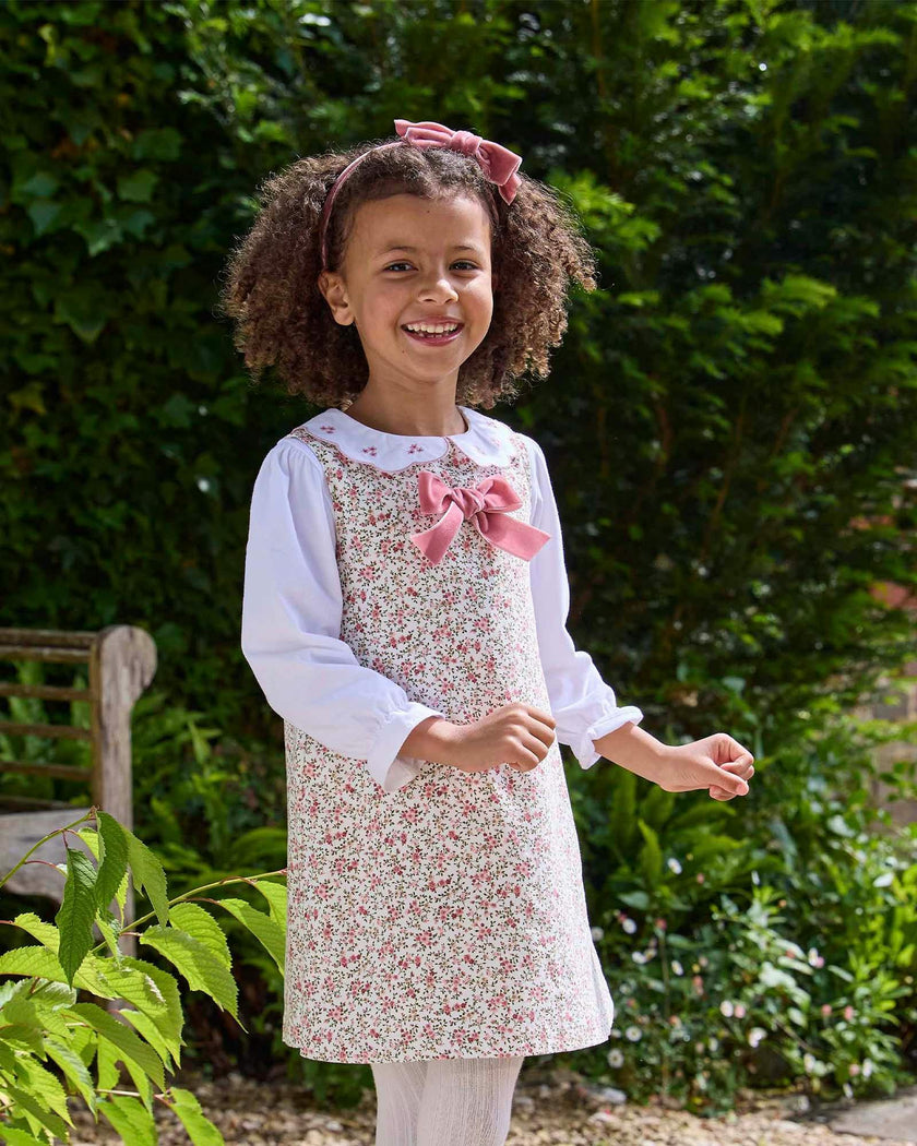 Cord Ditsy Floral Pinafore in Pink