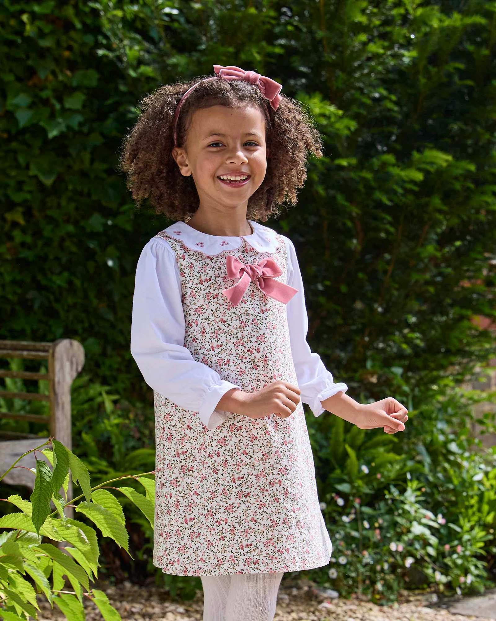 Cord Ditsy Floral Pinafore in Pink