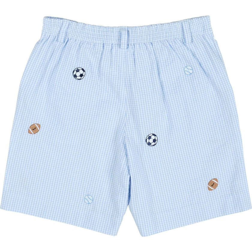 Check Seersucker Short W/Embroidered Sport Balls