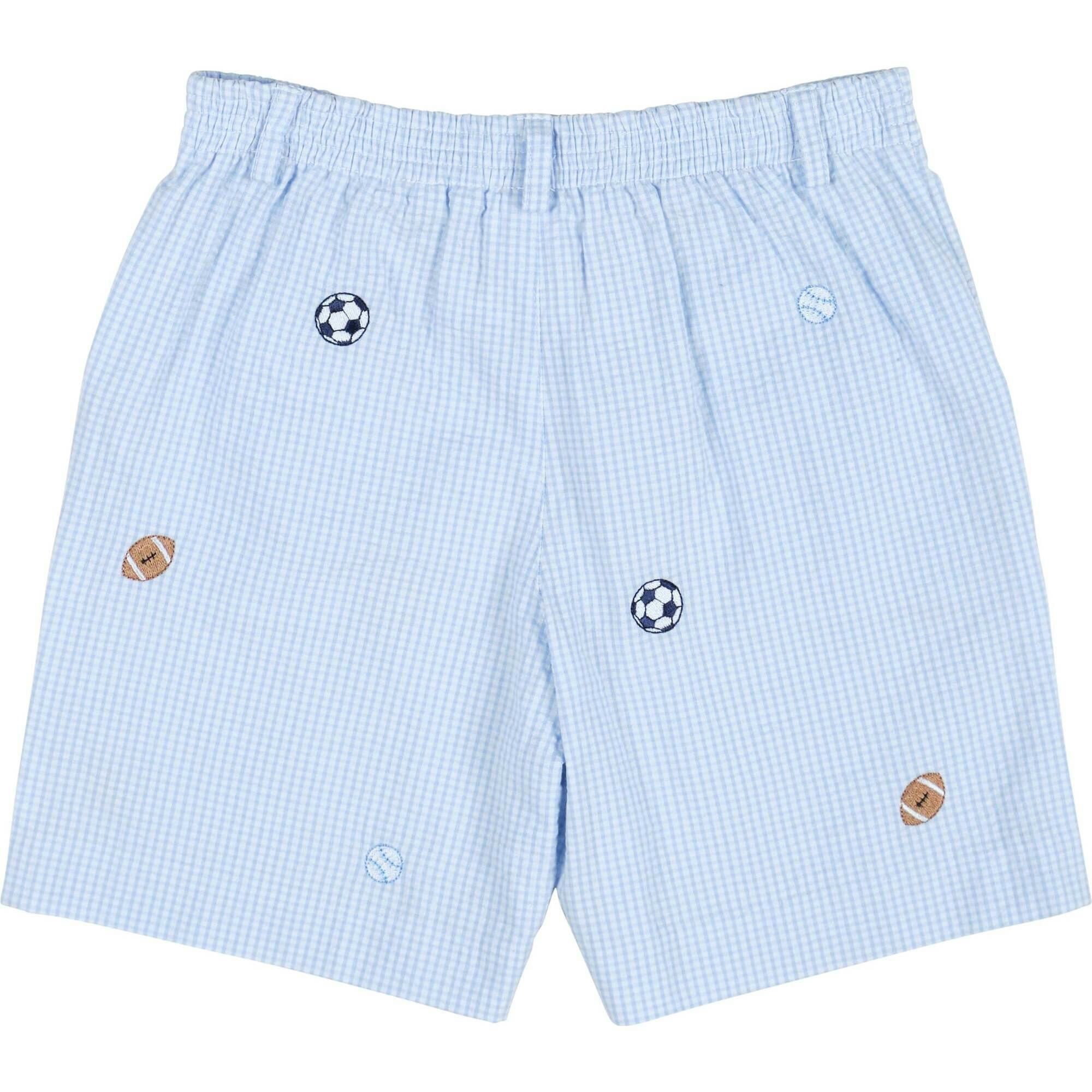 Check Seersucker Short W/Embroidered Sport Balls