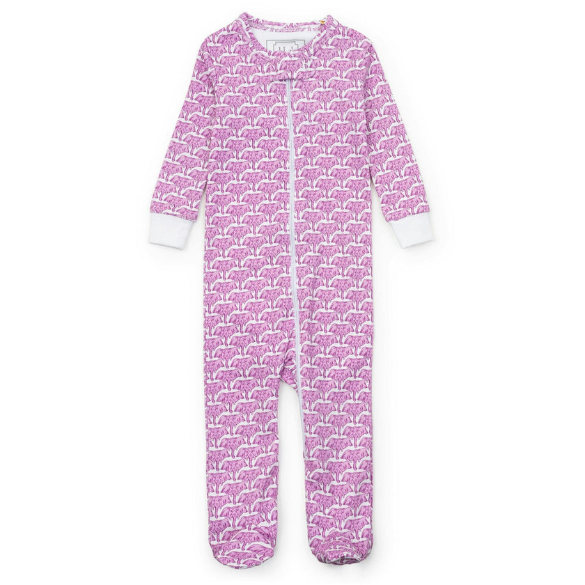 Parker Girls' Zipper Pajama - African Elephants Pink