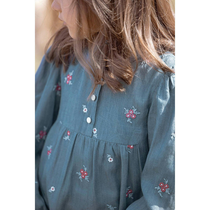 TARTINE ET CHOCOLAT Soft Chambray Floral Midi Dress