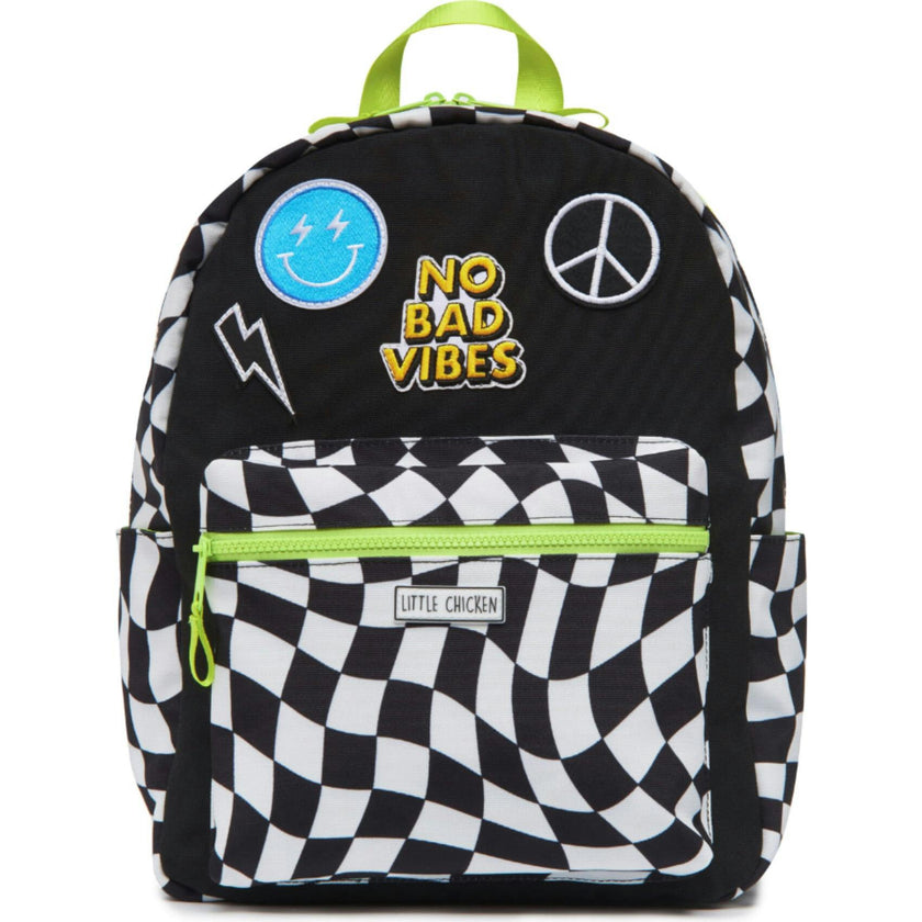 Checkered Pattern Backpack With Patches