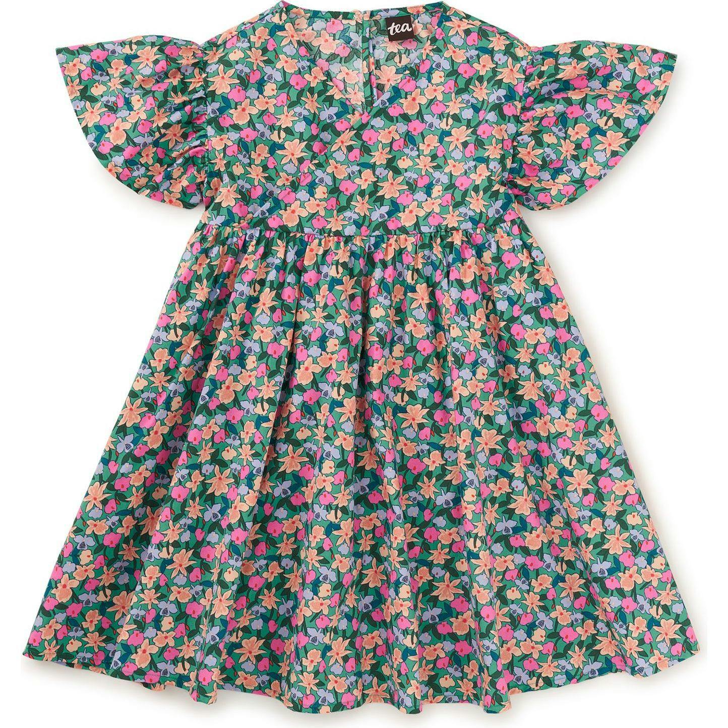 Wrap Neck Flutter Dress, Blue