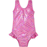 UPF 50+ Delaney Hip Ruffle Swimsuit - Shiny Pink Scales
