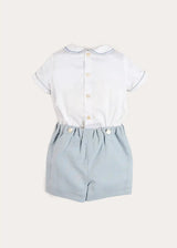 Hand Smocked Peter Pan Collar Short Sleeve Two Piece Set in Sky Blue (12mths-6yrs)