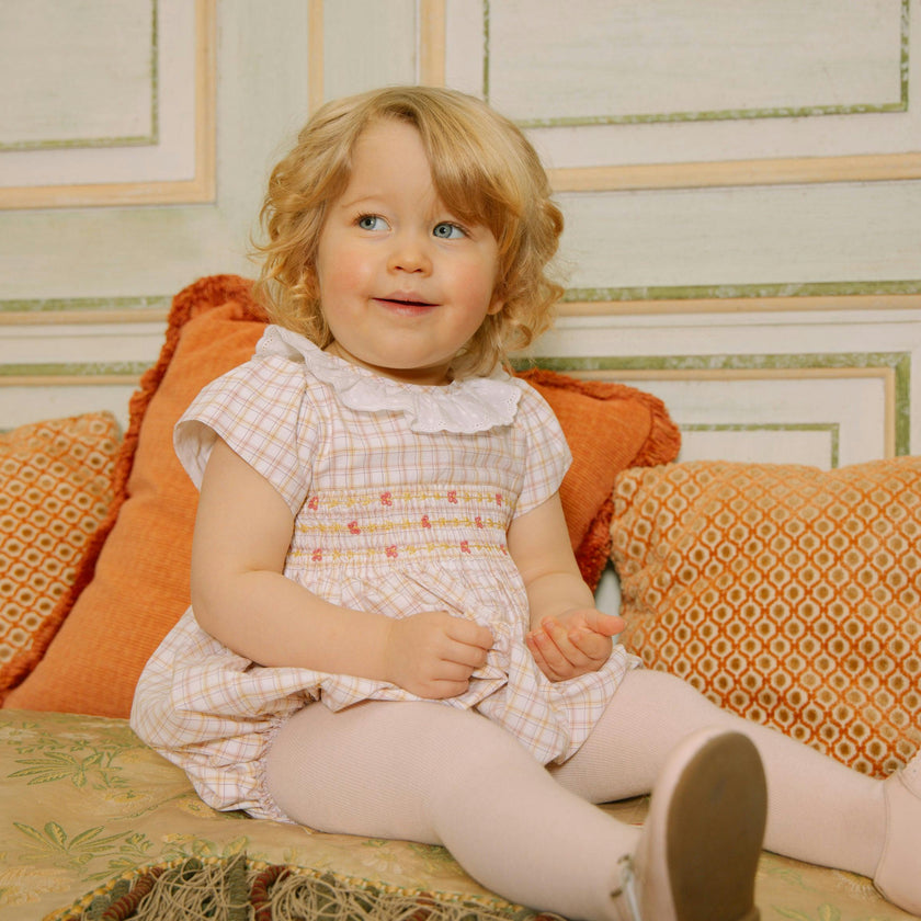 Zita Yellow Tartan Smocked Bubble