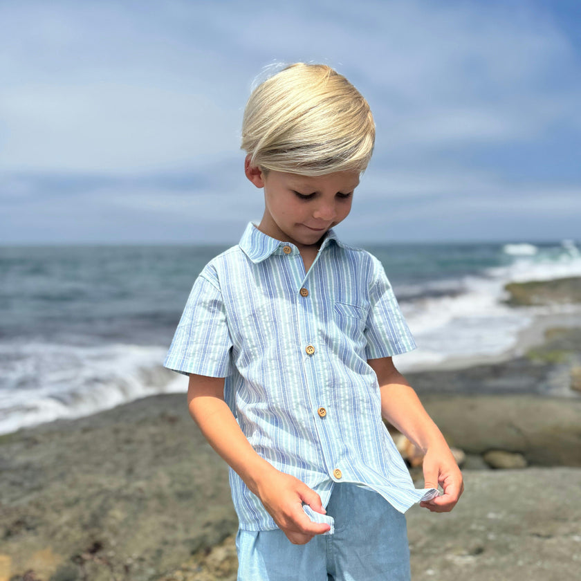 CHAMBRAY/MINT STRIPE NEWPORT WOVEN SHIRT