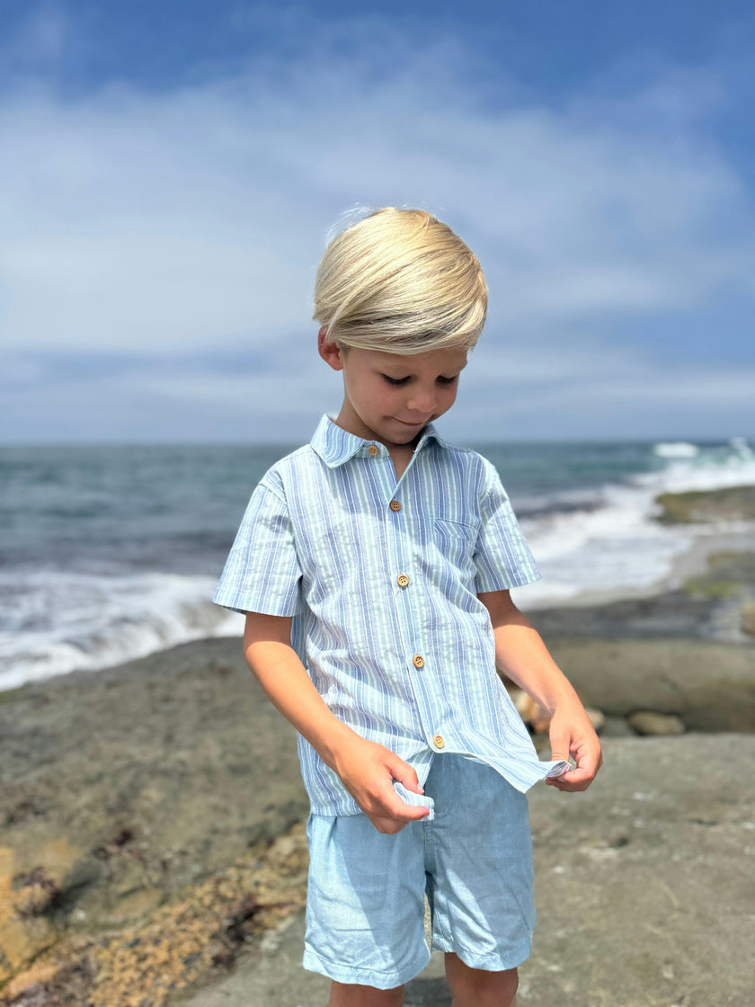 CHAMBRAY/MINT STRIPE NEWPORT WOVEN SHIRT