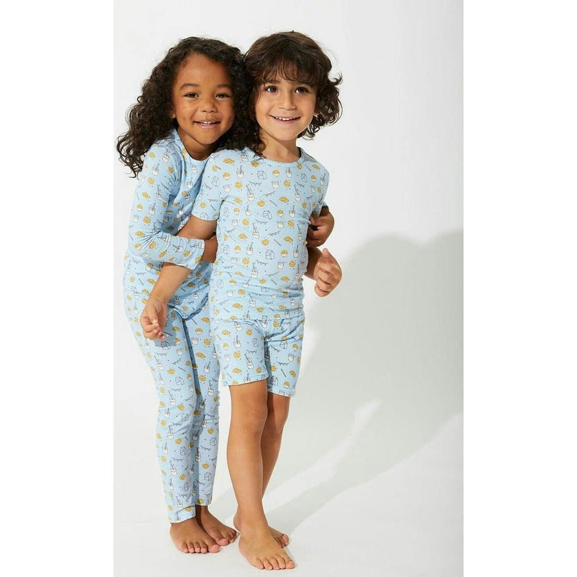 Milk & Cookies Blue Bamboo Kids Pajama Short Set