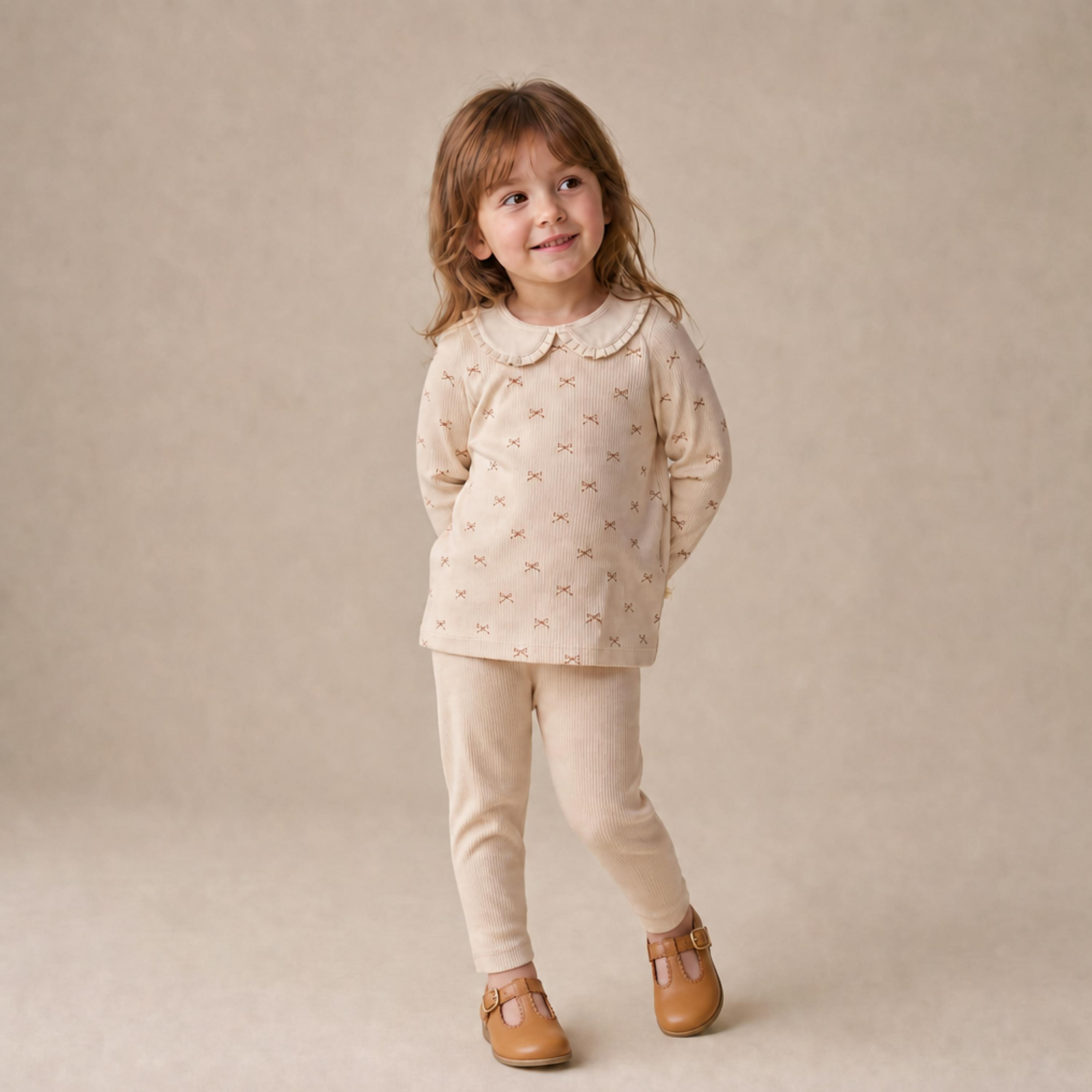 Organic Ruffle Collar Top & Legging Set - Tiny Bows