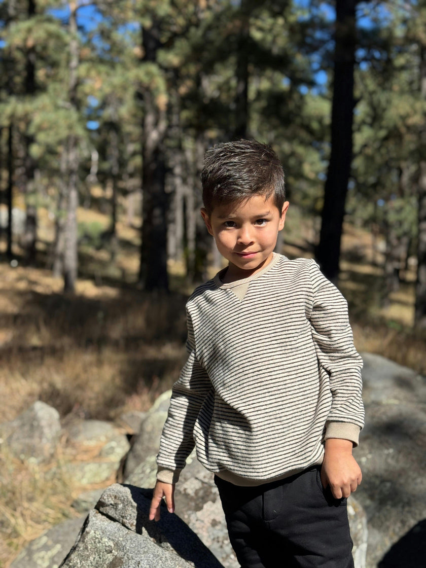 TARQUIN black/beige brushed stripe sweater