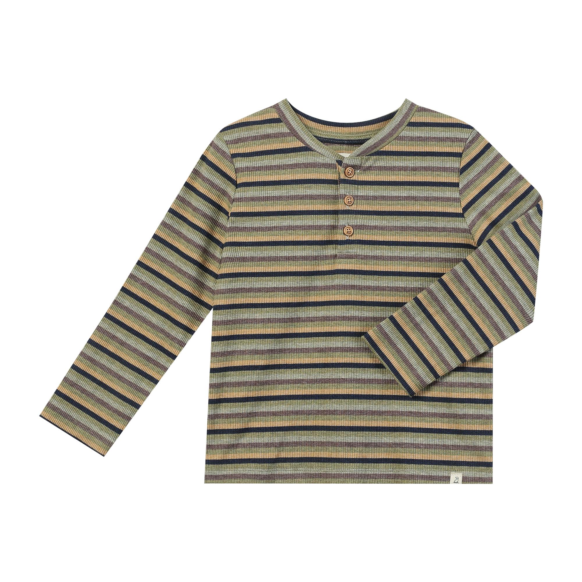 ADAMS Green Multi Stripe  Ribbed Henley