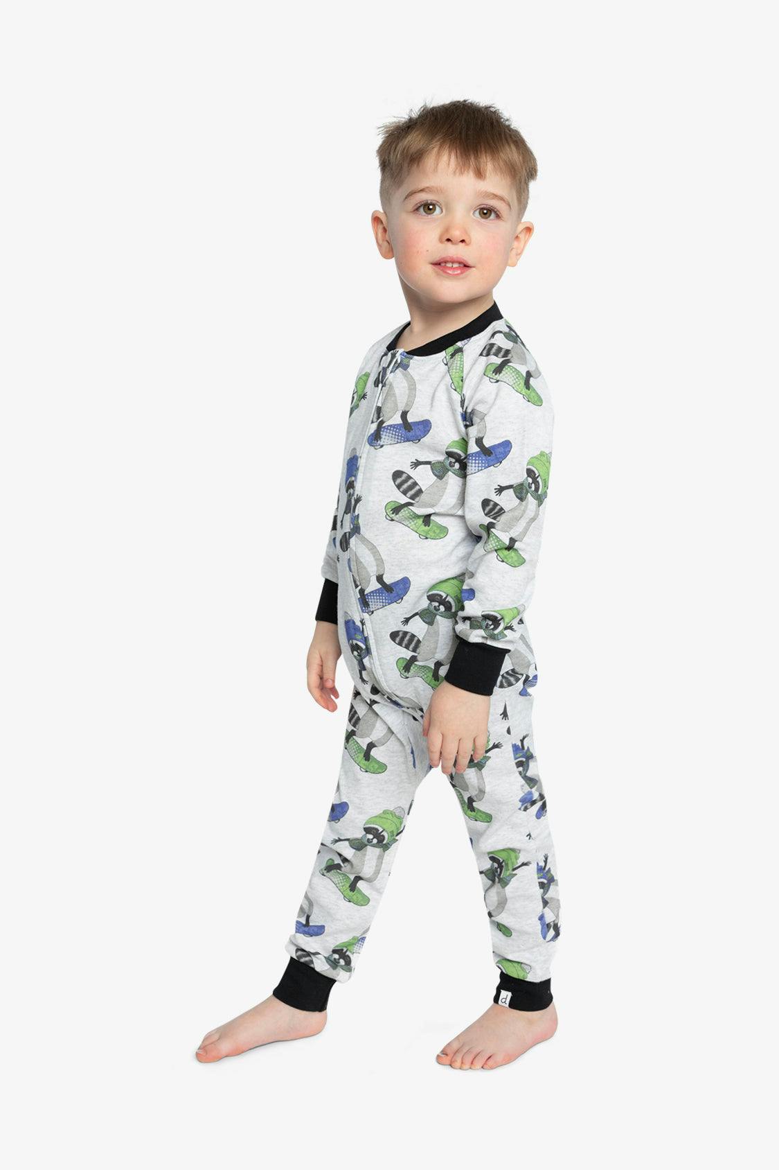 Baby Organic Cotton One Piece Pajama Beige Raccoon Print