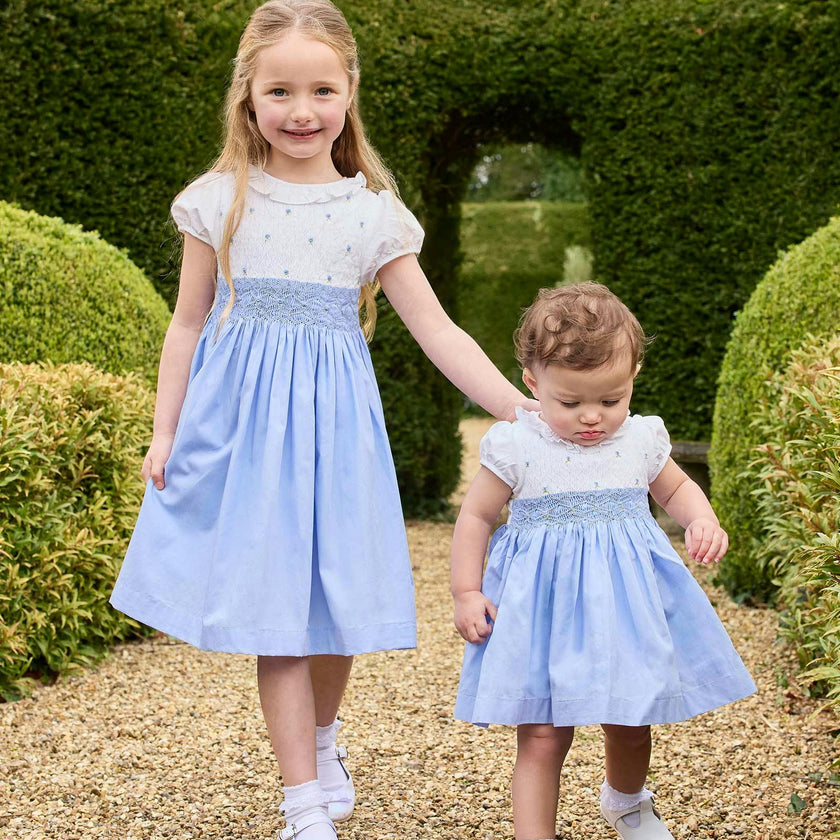 Willow Rose Hand Smocked Dress in Cornflower