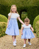Willow Rose Hand Smocked Dress in Cornflower