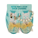 Packed Party Lace Bows and Gold Charms Shoe Charm Set 5pc - Lace Bow, Gold Star, Heart Charm, and Beaded Flower with Lobster Clips for Sneakers, 2.75x3.3 Inch