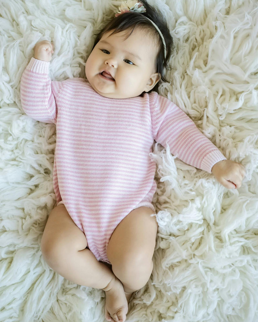 Baby Knit Romper Pink Stripe